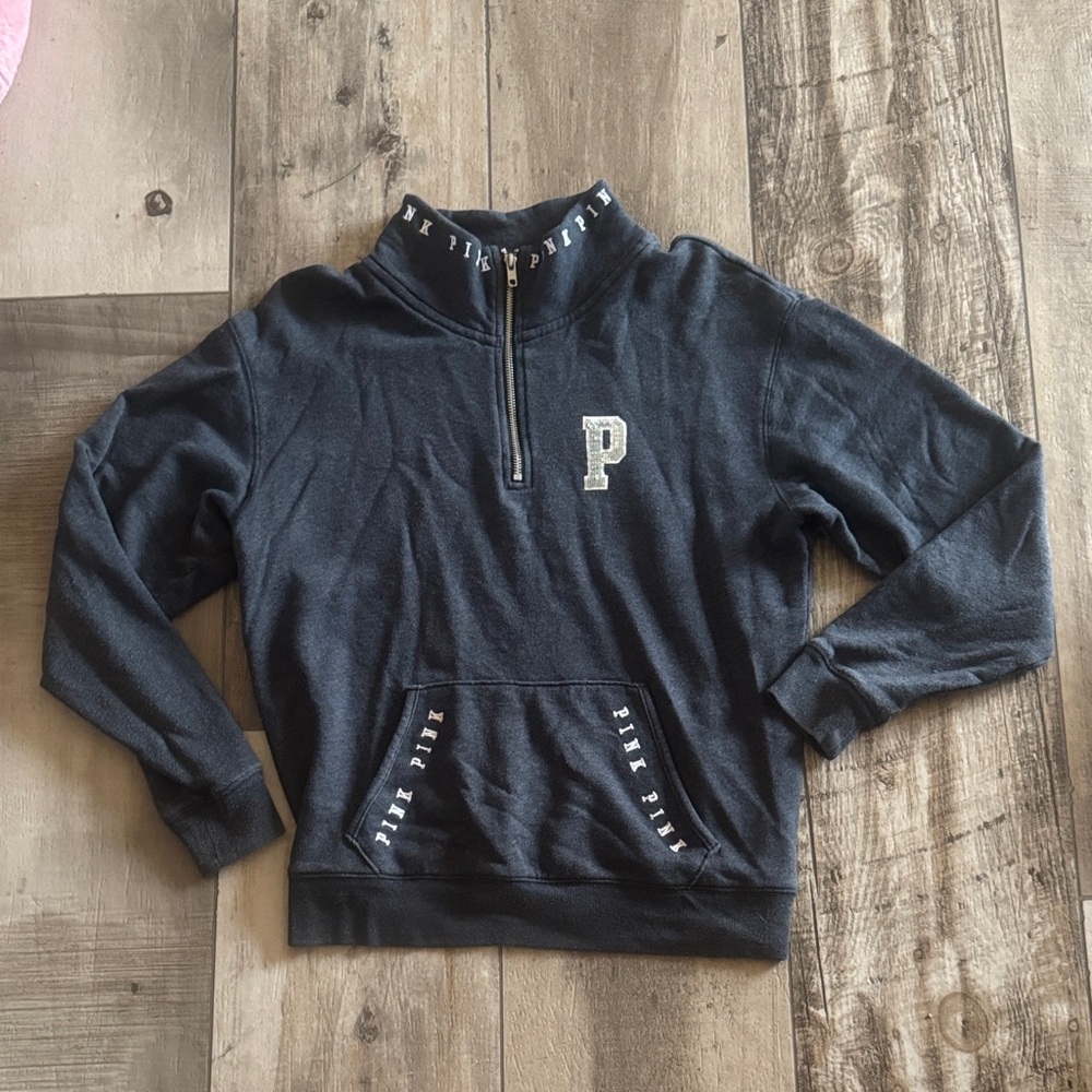 Vs pink y2k bling half zip sweater